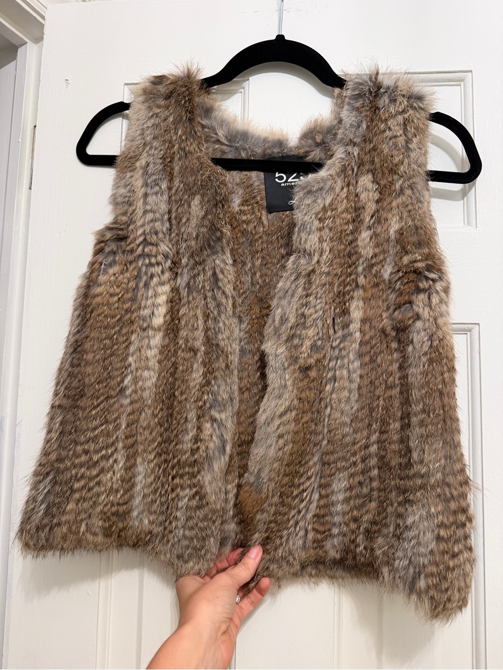 525 America 100% Rabbit Fur Vest in Brown Gray and Cream